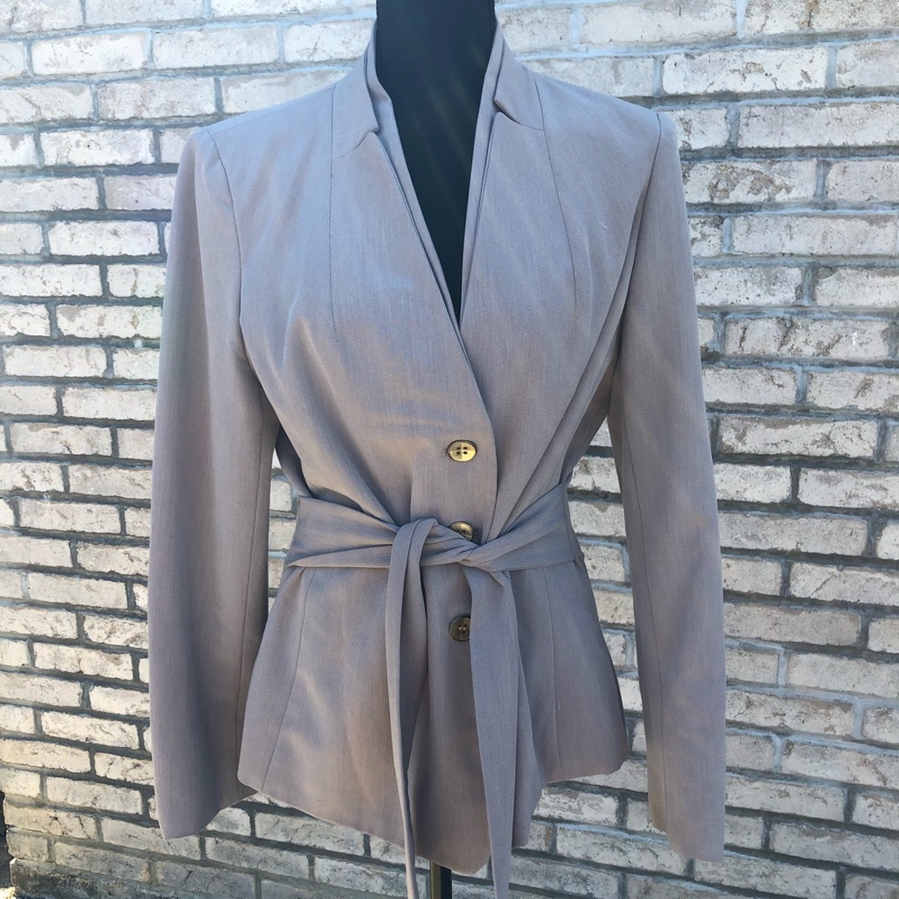 Grey Double breasted tie waist blazer